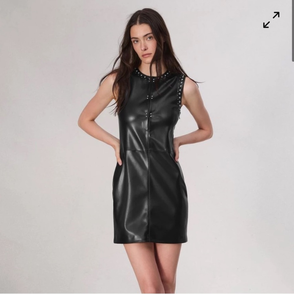 rag & bone Black Faux Leather Studded Midi Dress